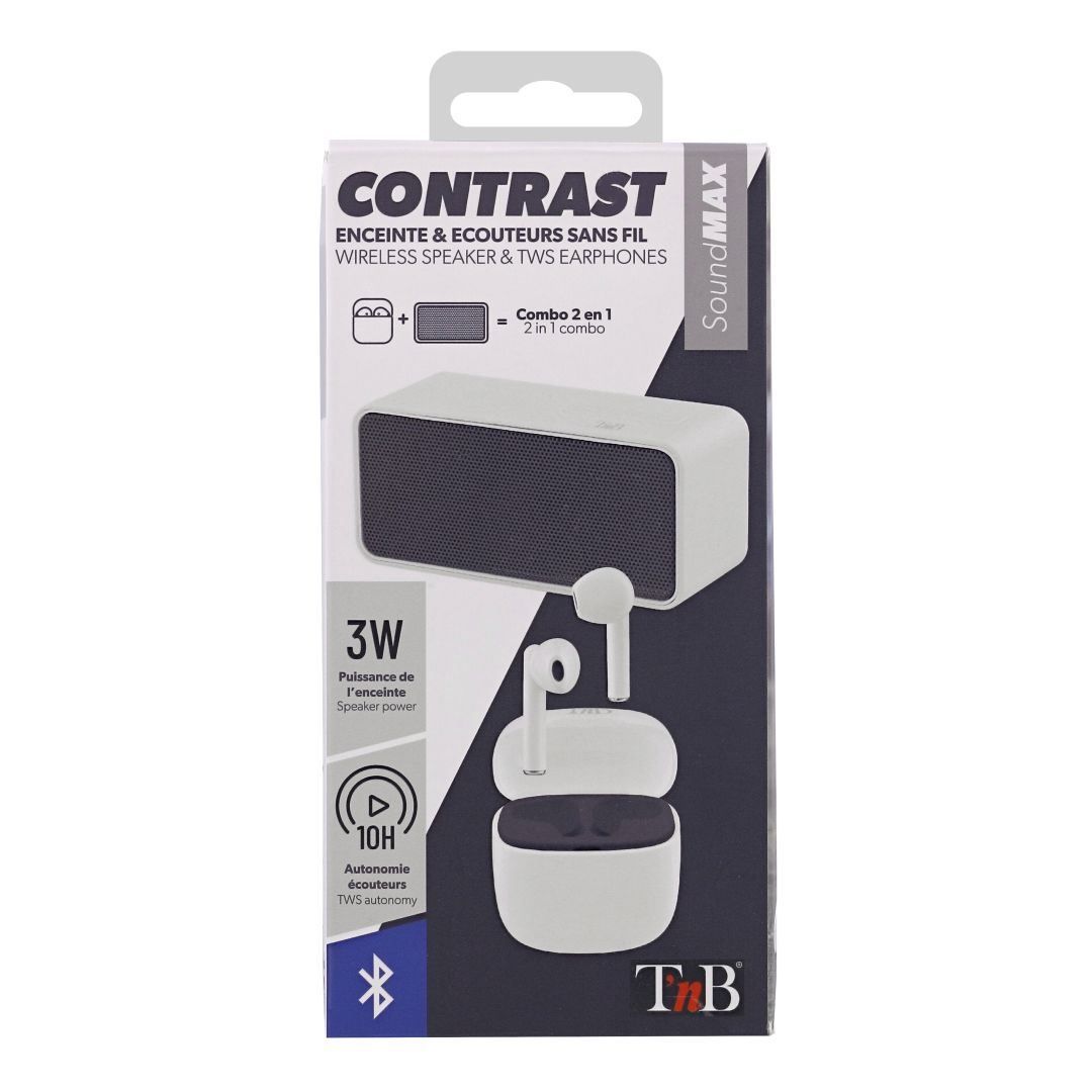 TnB Contrast Combo Bluetooth Speaker & TWS wireless headset White/Black-7