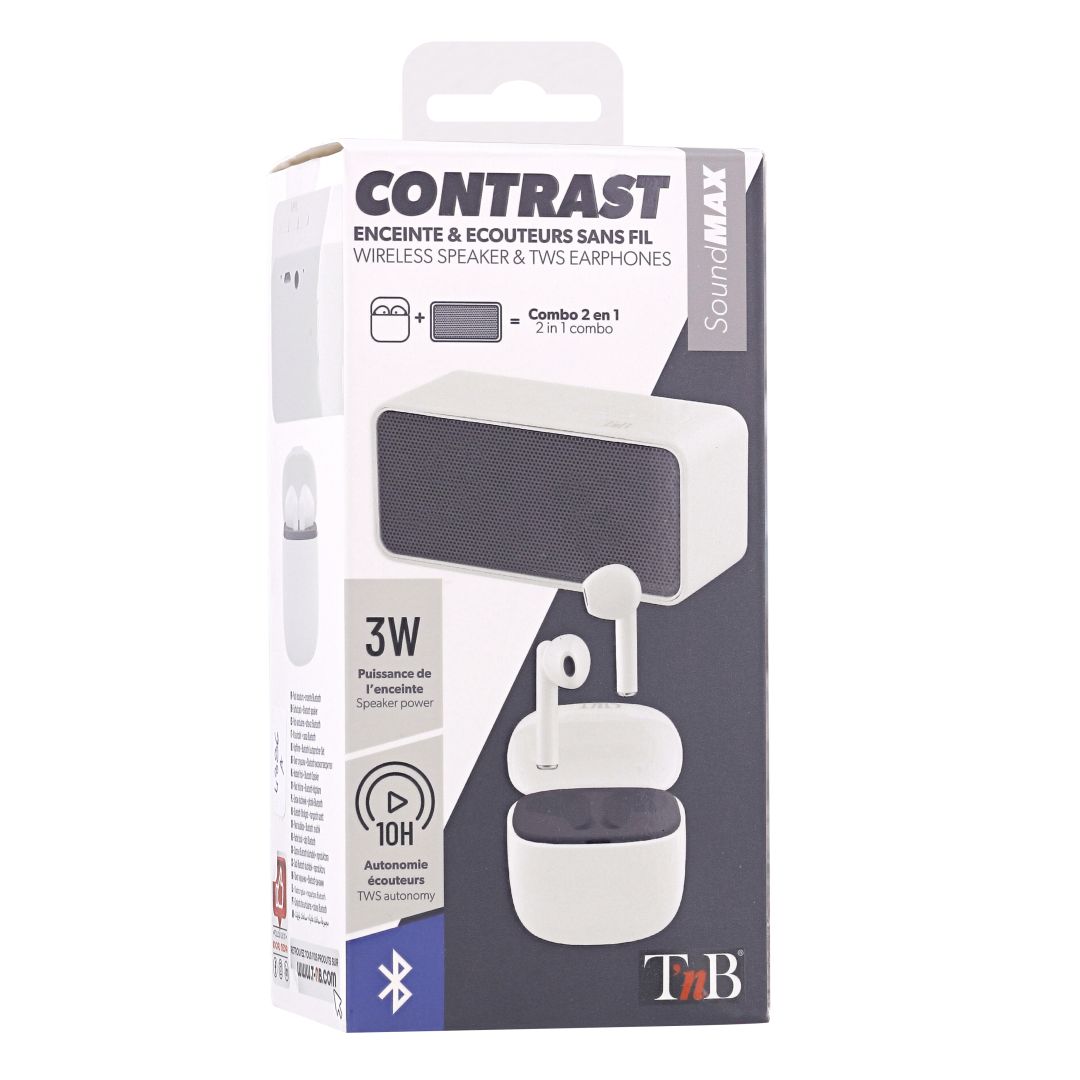 TnB Contrast Combo Bluetooth Speaker & TWS wireless headset White/Black-8